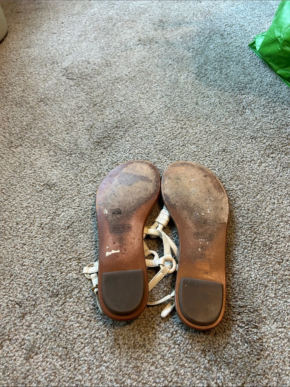 Coach White T-Strap Leather Sandals